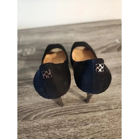 Coach Selma Suede Peep Toe Platform Heels Black Stiletto 4" Sz 7.5 B - Picture 3 of 13